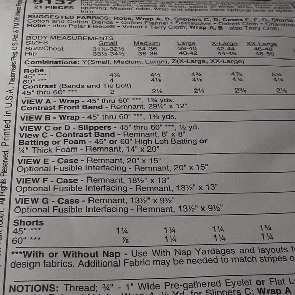 McCalls Pattern 9137 Unisex Womens Mens Robe Shorts Accessories Z UNCUT XLG  XXL - Picture 7 of 9